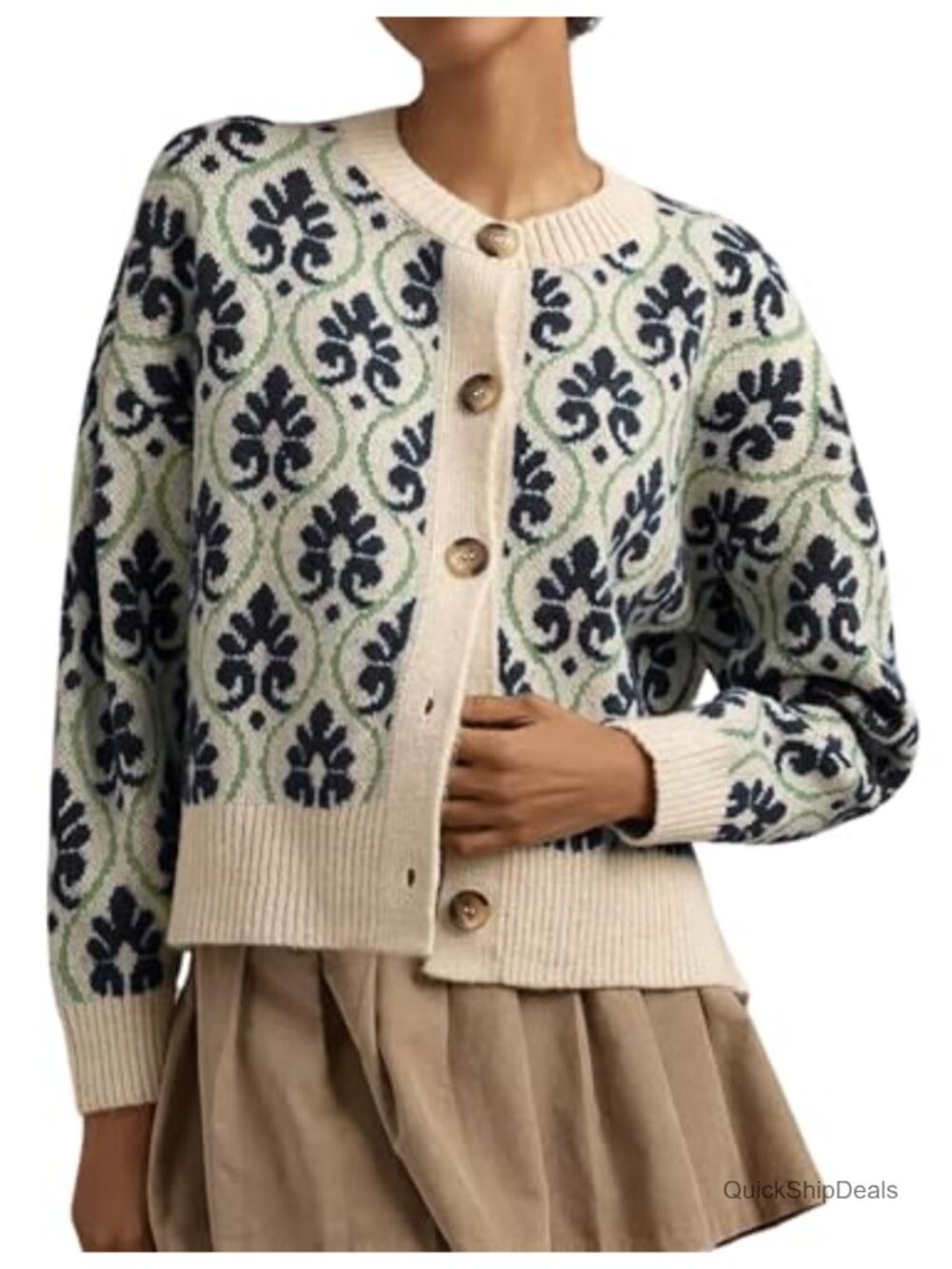 Women's Floral Knit Cardigan Sweater Button Down Long Sleeve